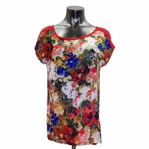 I Jeans by Buffalo Short Sleeve Pink Floral Blouse